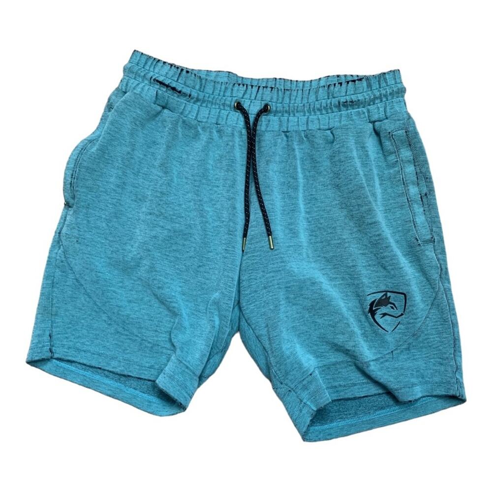 Alphalete mens large blue shorts distressed causal gym lulu workout sport relaxe